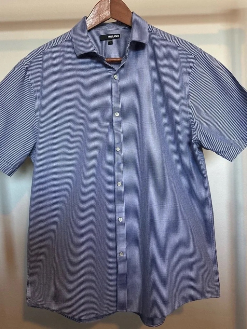 Murano Men’s Short Sleeve Button-Down Shirt Blue Microstripe
